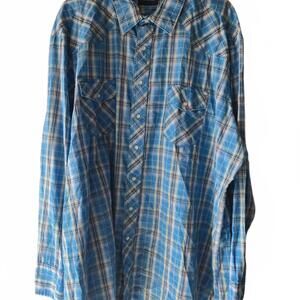 Wrangler Western Plaid Long Sleeve Shirt - Blue 3XL